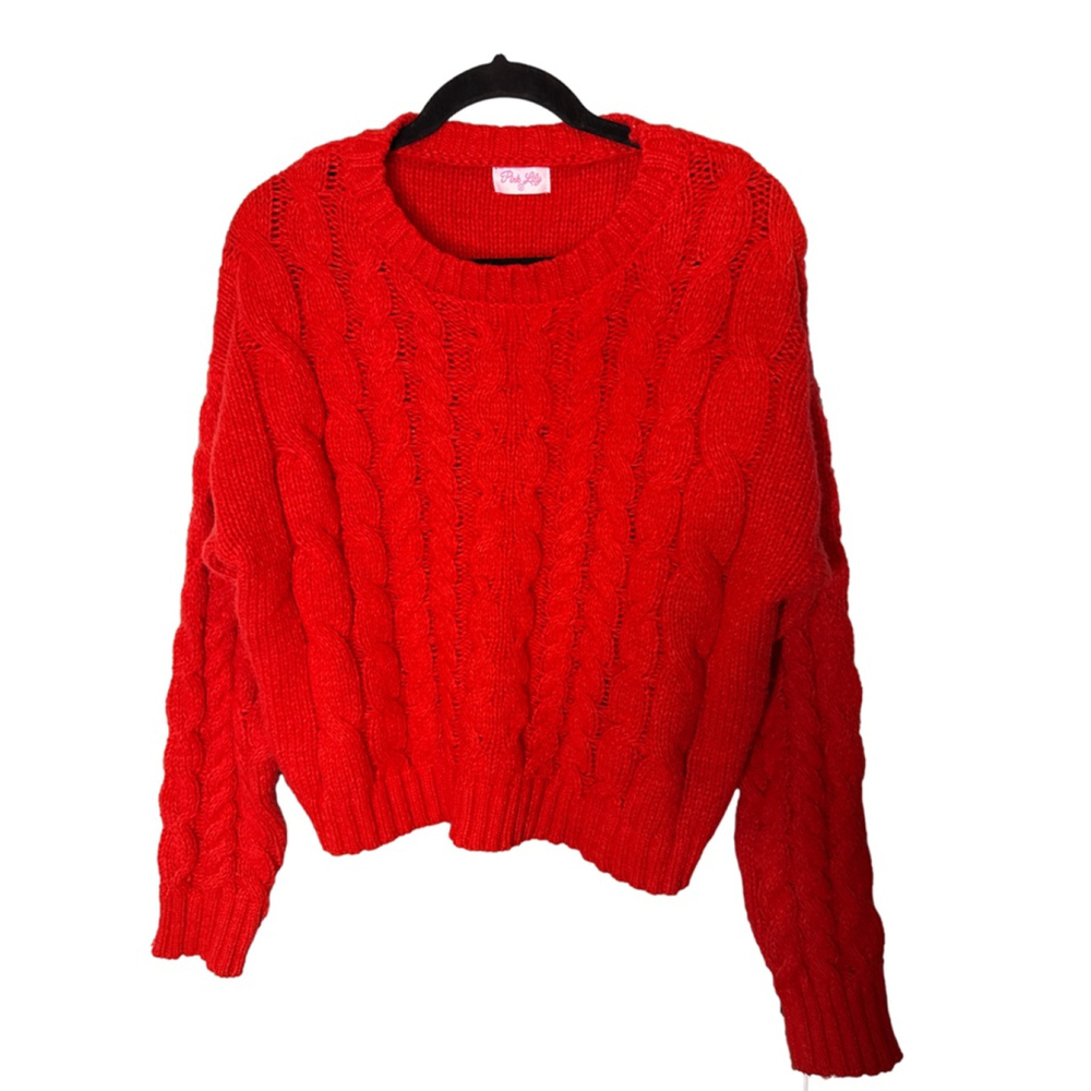 Pink Lily Red Cable Knit Crew Neck Sweater M